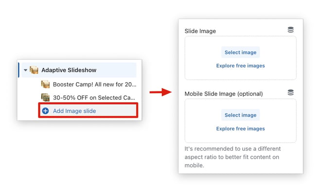 A screenshot of the steps on how to add a slideshow and an image slide.