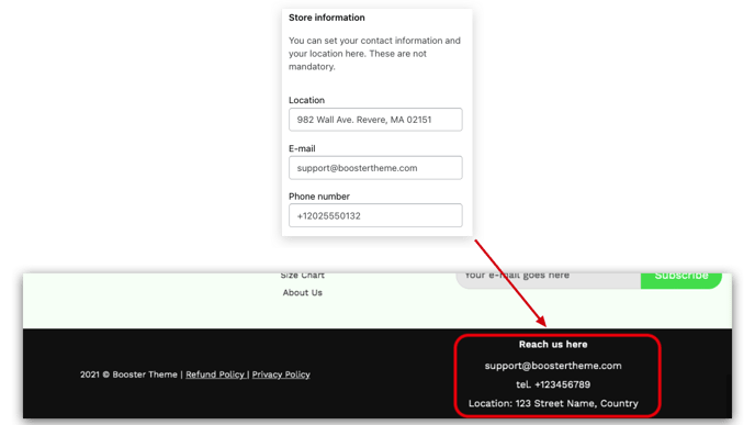Location, Contact, and Social Media theme settings 1