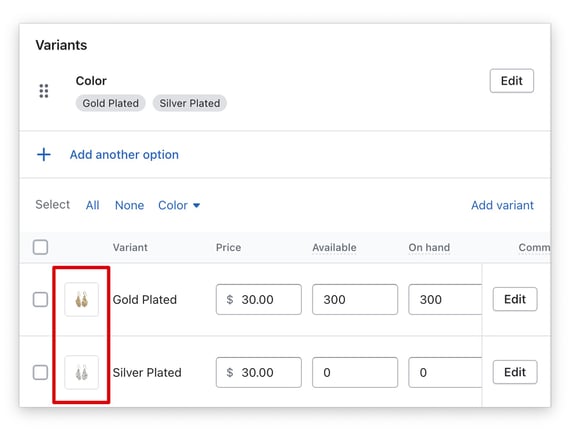 Shopify variant images