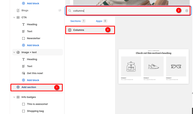 add columns section