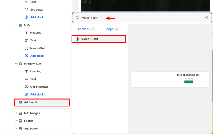 add video + text section